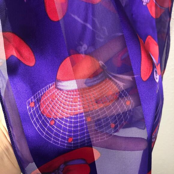 Purple & Red Hat Print Striped Lightweight Scarf - Picture 5 of 10